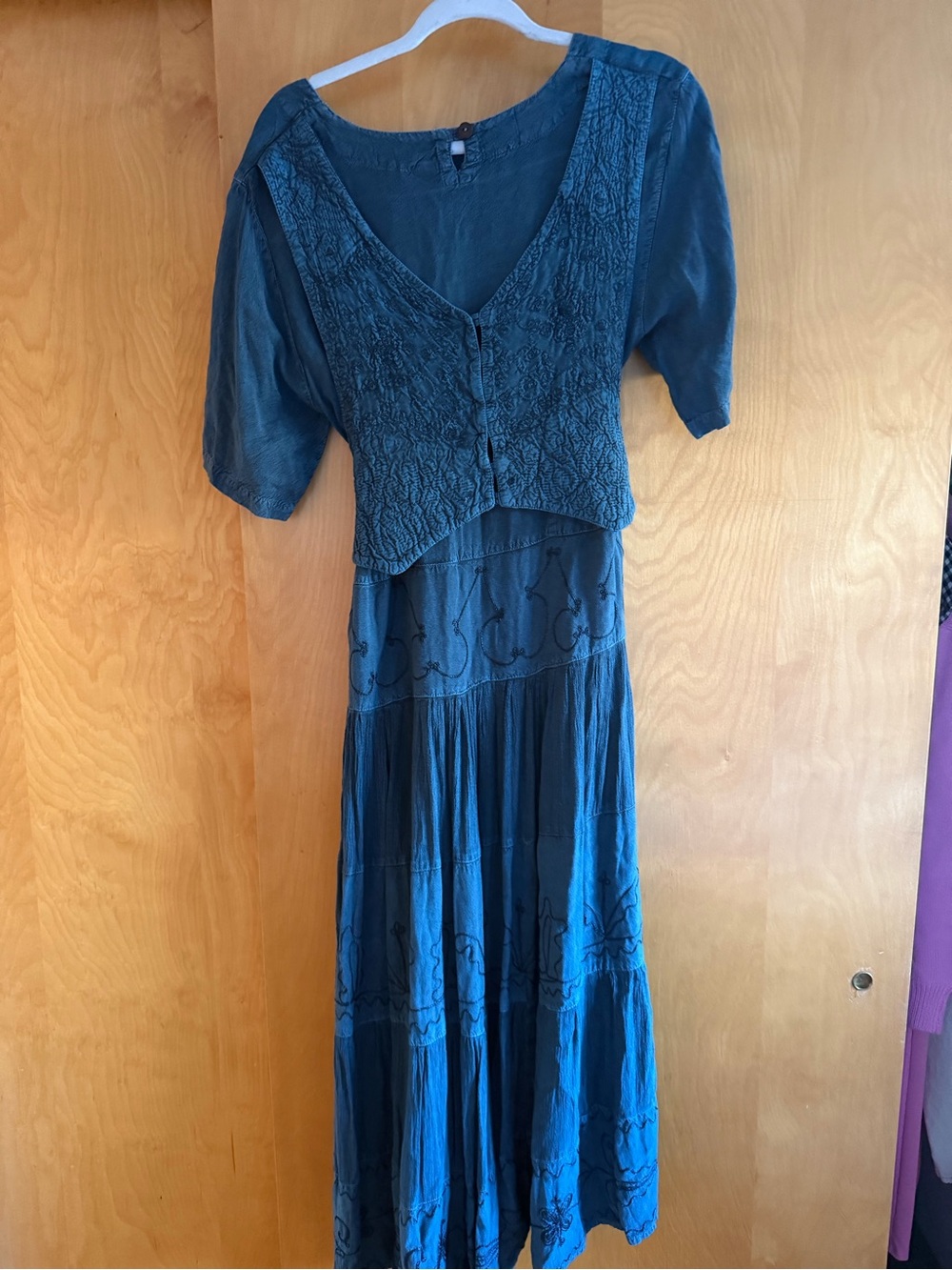 Boho Embroidered Maxi Dress in Deep Blue
